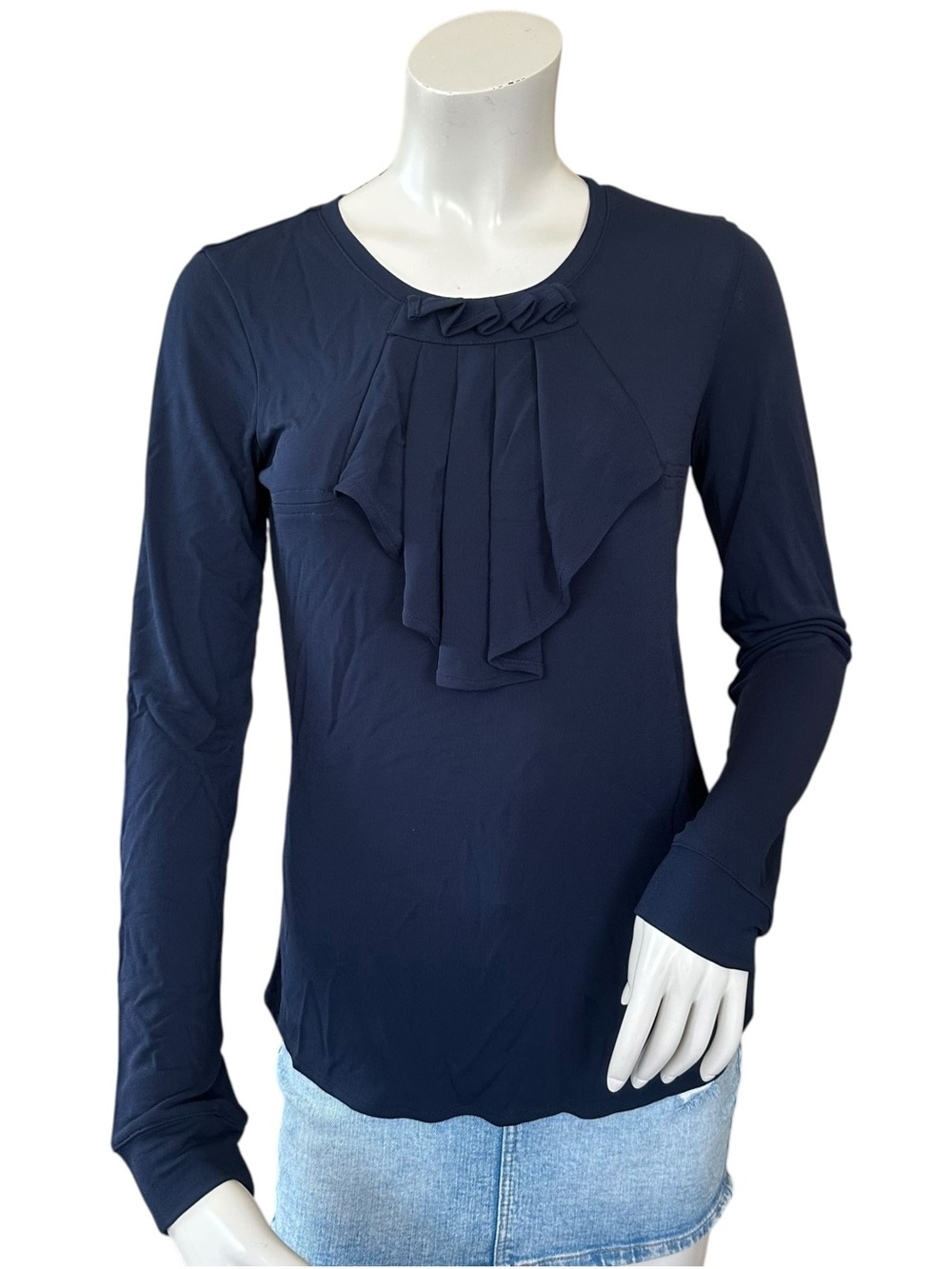 L.A.M.B. Navy Blue Ruffle Neck Fall 2007 Long Sleeve Blouse Size Large - Picture 2 of 9